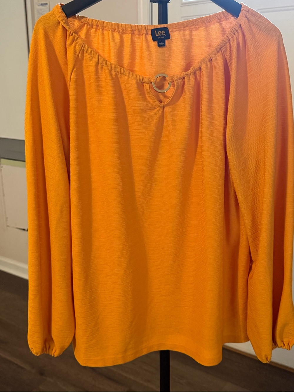 Lee Women's Orange Long-Sleeve Peasant Blouse with Ring Detail